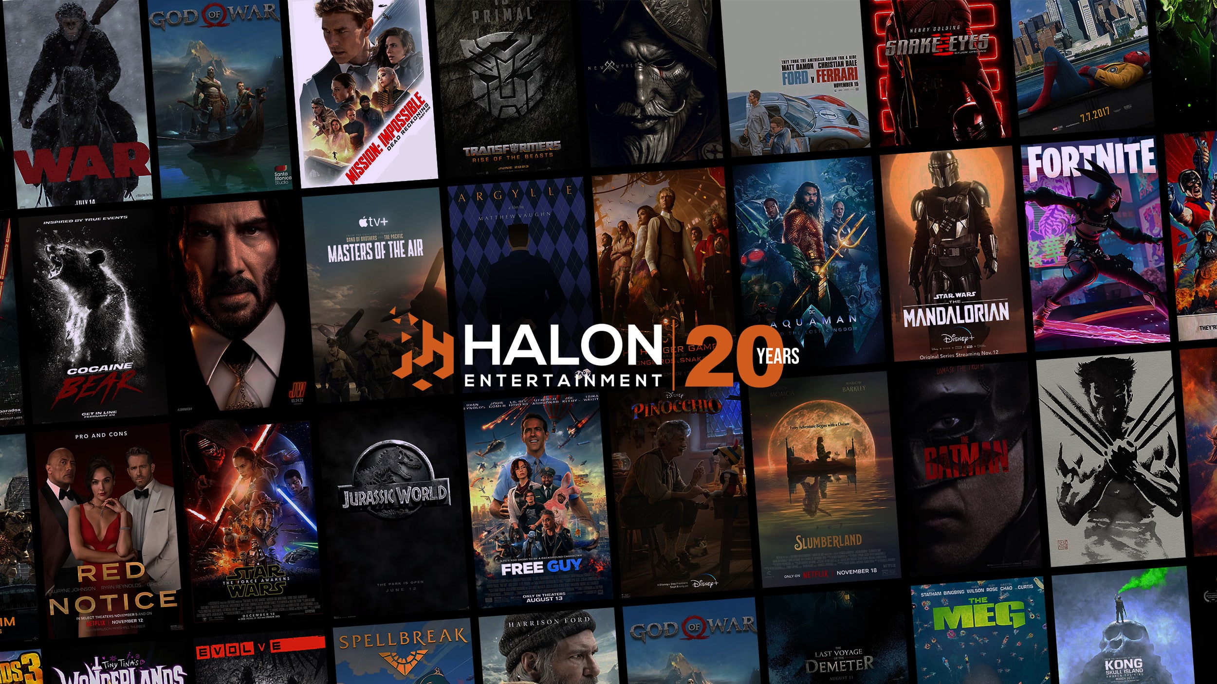 Posters of the films Halon has worked on over the last 20 years